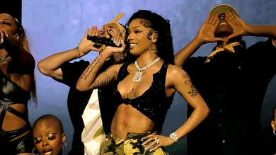 Megan Thee Stallion performs during the Hot Girl Summer Tour at Crypto.com Arena in Los Angeles