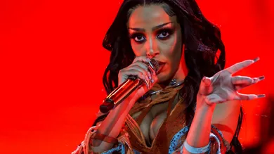 Doja Cat performs on the main stage during the Coachella Valley Music and Arts Festival in Indio, Calif., Sunday, April 17,