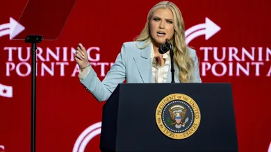 Erika Kirk speaks at the Build the Red Wall rally at Dream City Church in Phoenix on April 17, 2026.