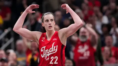 Indiana Fever guard Caitlin Clark (22) gets the crowd excited Saturday, May 9, 2026, during the second half of the Fevers