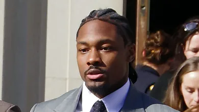 Former New England Patriots wide receiver Stefon Diggs exits the Dedham District Courthouse on Tuesday, May 5, 2026, after being