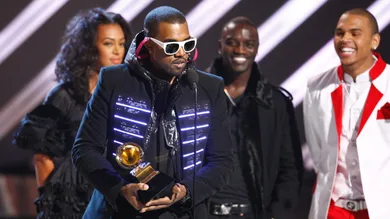 February 10, 2008; Los Angeles, CA, USA; Kanye West on stage duringThe 50th Annual Grammy Awards at the Staples Center in Los