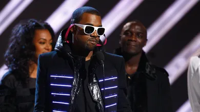 February 10, 2008; Los Angeles, CA, USA; Kanye West on stage duringThe 50th Annual Grammy Awards at the Staples Center in Los