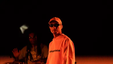 Jun 18, 2022; Washington, DC, USA; Grammy award-winning artist Pharrell Williams performs at the Sun Stage during the Something