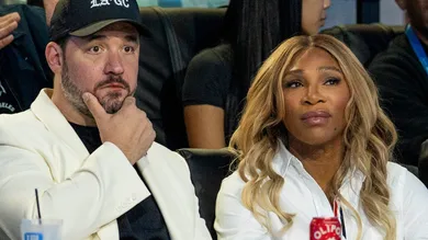 Los Angeles Golf Club owners Alexis Ohanian and Serena Williams watch as their team loses to the New York Golf Club during the