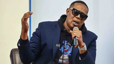 Percy Robert Miller Sr. known by his stage name Master P, deliver remarks to the audience during a lecture at the Wilmington