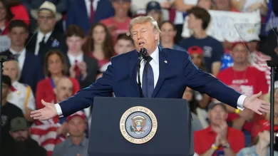 President Donald J. Trump speaks at a rally in the fieldhouse at Rockland Community College May 22, 2026.