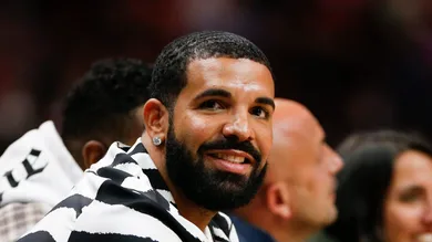 Jan 14, 2022; Miami, Florida, USA; Canadian rapper Drake attends the game between the Miami Heat and the Atlanta Hawks at FTX