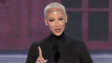 Jul 15, 2024; Milwaukee, WI, USA; Amber Rose speaks during the first day of the Republican National Convention. The RNC kicked