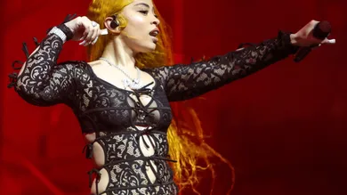 Ice Spice performs in the Mojave tent at the Coachella Valley Music and Arts Festival in Indio, Calif., April 13, 2024.
