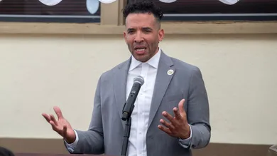 Stockton vice Mayor Jason Lee speaks at a news conference kicking off the HOPE Trust Account Program at the SUSD Admissions