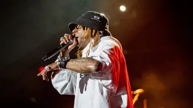Rapper Lil Wayne performs at Wells Fargo Arena, Thursday, April 11, 2024 in Des Moines, Iowa.