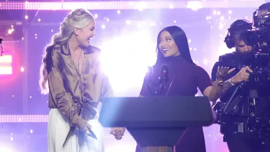 Dec 21, 2025; Phoenix, Ariz., U.S.; U.S. Nicki Minaj takes the stage with Erika Kirk at the Phoenix Convention Center during the