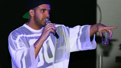 Feb 1, 2014; New York, NY, USA; Recording artist/rapper Drake performs during the Revolt Party at the Time Warner Cable