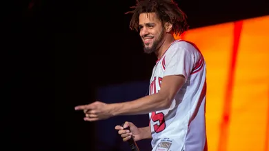 July 28, 2016; Chicago, IL, USA; Recording artist J. Cole (Jermaine Lamarr Cole) performs live during Lollapalooza Music