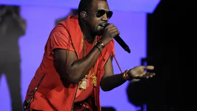 February 20, 2011; Los Angeles, CA, USA; Kanye West performs during the half time show at the 2011 NBA All Star game at Staples