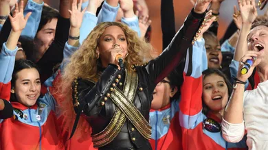 Feb 7, 2016; Santa Clara, CA, USA; Recording artist Beyonce performs during halftime between the Carolina Panthers and the