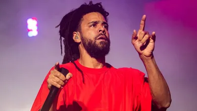 J. Cole performs on the What Stage during the Bonnaroo Music and Arts Festival held in Manchester, Tenn., on Friday, June 17,