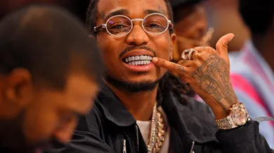 Feb 16, 2019; Charlotte, NC, USA; Recording art Quavo of the Migos during the Skills Challenge during the NBA All-Star Saturday