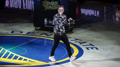 Jun 5, 2019; Oakland, CA, USA; American Rapper Lil Pump performs during halftime in game three of the 2019 NBA Finals between