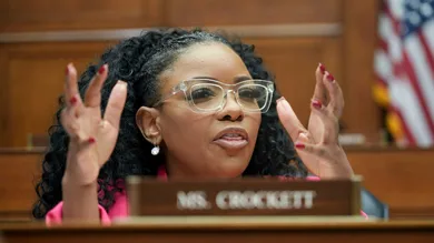 Rep. Jasmine Crockett asks questions during Secret Service Director Kimberly Cheatles congressional hearing Monday.