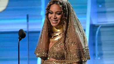 Feb 12, 2017; Los Angeles, CA, USA; Beyonce accepts Best Urban Contemporary Album during the 59th Annual Grammy Awards at