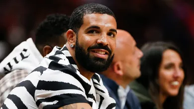 Jan 14, 2022; Miami, Florida, USA; Canadian rapper Drake attends the game between the Miami Heat and the Atlanta Hawks at FTX