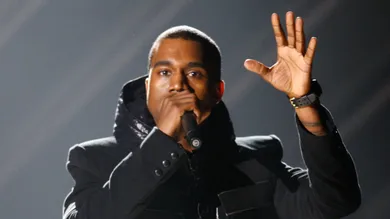 February 10, 2008; Los Angeles, CA, USA; Kanye West performs during the pre-show ceremonies during the The 50th Annual Grammy