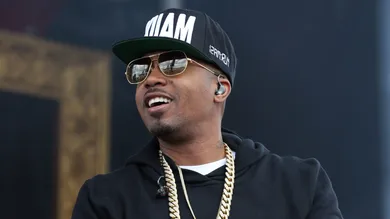 May 17, 2014; Baltimore, MD, USA; Hip-hop artist Nas performs before the 139th Preakness Stakes at Pimlico Race Course.