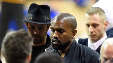 Jun 11, 2015; Cleveland, OH, USA; Recording artist Kanye West arrives prior to game four of the NBA Finals between the Cleveland