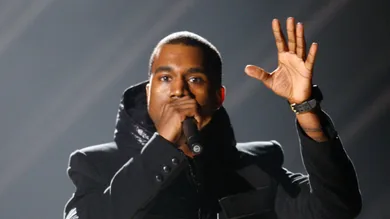 February 10, 2008; Los Angeles, CA, USA; Kanye West performs during the pre-show ceremonies during the The 50th Annual Grammy