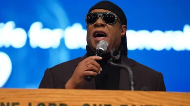 Stevie Wonder speaks to the crowd during the funeral for the late Congressman John Conyers Jr. on Monday, November 4, 2019 at