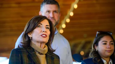 NYS Gov. Kathy Hochul talks during a press conference at Fishkill Farms in Hopewell Junction, NY on Tuesday, October 6, 2026.