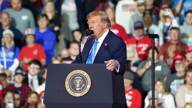President Donald Trump gives a speech during a Kentucky midterm elections rally in Highland Heights, Kentucky, on Oct. 17, 2026.