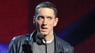 Feb 13, 2011; Los Angeles, CA, USA;  Recording artist Eminem performs at the 2011 Grammy Awards. Mandatory Credit: Robert
