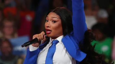Tuesday, July 30, 2024; Atlanta, Ga; Grammy winner Megan Thee Stallion performs during a presidential campaign rally for Vice