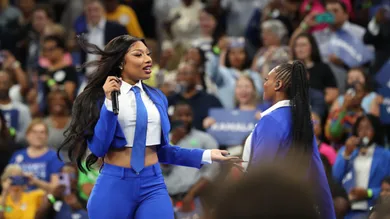 Tuesday, July 30, 2024; Atlanta, Ga; Grammy winner Megan Thee Stallion performs during a presidential campaign rally for Vice