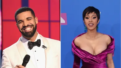 Drake via Michael Loccisano/Getty Images for TNT, Cardi via Jamie McCarthy/Getty Images