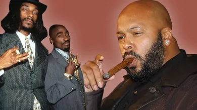 Snoop & Pac: Kevin Mazur Archive/WireImage/Getty Images; Suge: Gregg DeGuire/WireImage/Getty Images
