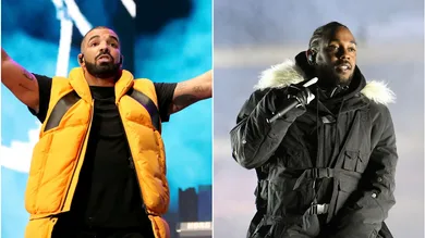 Drake via Christopher Polk/Getty Images for Coachella, Kendrick via Paras Griffin/Getty Images,
