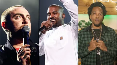 Kanye via Dimitrios Kambouris/Getty Images for Live Nation, Curren$y via Ryan Theriot/Getty Images for Reebok, Mac via Rich Fury/Getty Images