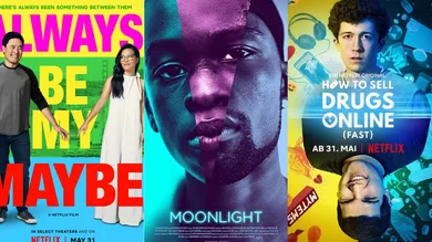 Official posters for "Always Be My Maybe," "Moonlight" and "How to Sell Drugs Online (Fast)"