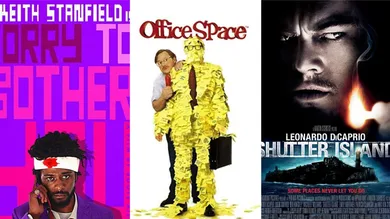 Movie posters for "Sorry to Bother You," "Office Space" and "Shutter Island"