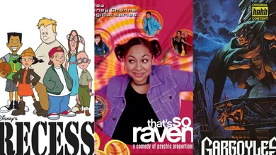 TV show posters: "Recess", "That's So Raven" and "Gargoyles"