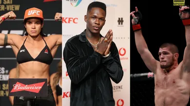 Amanda Nunes: Christian Petersen/Getty Images; Israel: Greg Bowker/Getty Images; Khabib: Michael Reaves/Getty Images