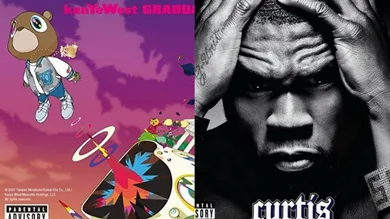 Kanye West "Graduation" album cover; 50 Cent "Curtis" album cover
