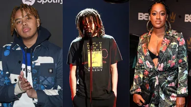 YBN Cordae: Frazer Harrison/Getty Images for Spotify, J. Cole: Leon Bennett/Getty Images, Rapsody: Paras Griffin/Getty Images