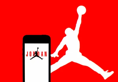 In this photo illustration, an Air Jordan logo seen