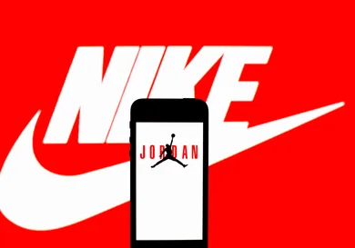 In this photo illustration, an Air Jordan logo seen