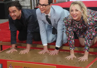 The Cast Of "The Big Bang Theory" Places Their Handprints In The Cement At The TCL Chinese Theatre IMAX Forecourt
